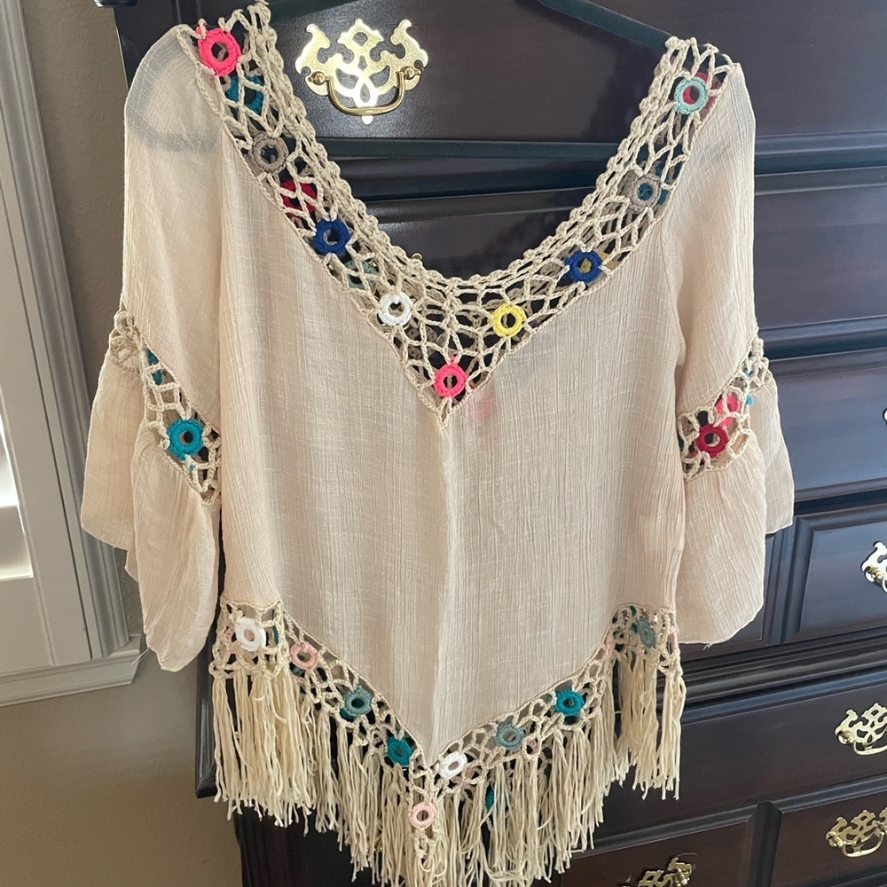 Boho Crochet Fringe Top summer‎ beach cover up or top